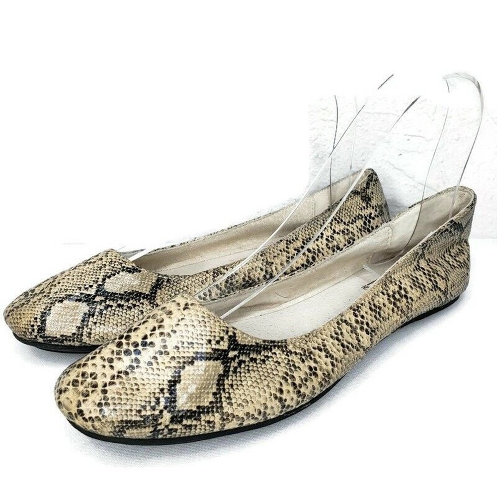 Miz Mooz Precious Snake Leather Print Ballet Flats Casual Shoes Size 7 US 37.5